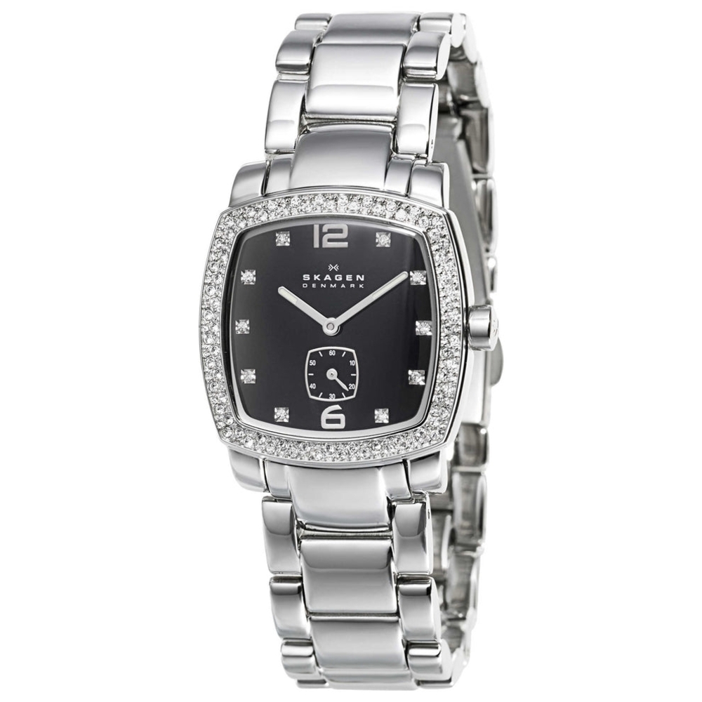 New Skagen Silver and Black Watch With Rhinestones